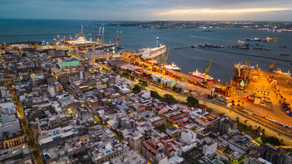 Montevideo Uruguay Port illuminated at night 