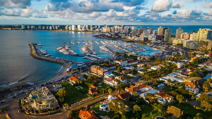 Punta del Este seaside resort and city landscape on the coast of Uruguay with modern skyscraper...