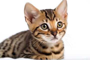 Bengal Kitten On White Background. Generative AI