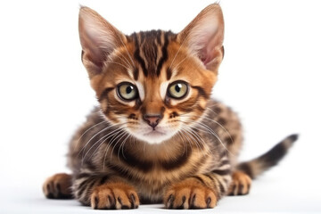 Bengal Toyger Kitten On White Background. Generative AI