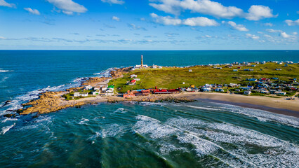 Aerial Drone View Above Beach and Shore of Cabo Polonio Uruguayan Travel Destination