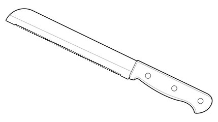 Coloring page. Kitchen knife with wooden handle. Bread knife. Isolated on white