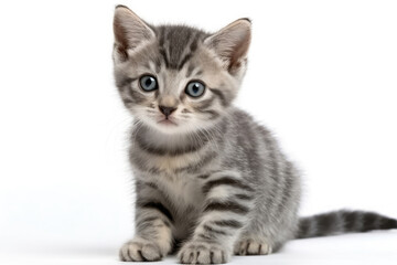 American Shorthair Kitten On White Background, Full Body. Generative AI