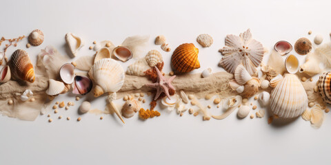 Obraz premium Seashell and starfish collage on white background