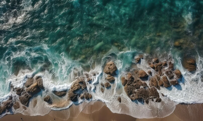Fototapeta na wymiar Aerial view of sandy beach and blue sea