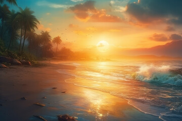 Fototapeta na wymiar Beach sunrise with bokeh effect