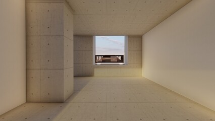 Architecture background empty room with window 3d render