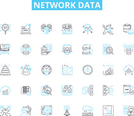 Network data linear icons set. Connectivity, Traffic, Latency, Throughput, Bandwidth, Nodes, Protocol line vector and concept signs. Packet,Gateway,Switch outline illustrations