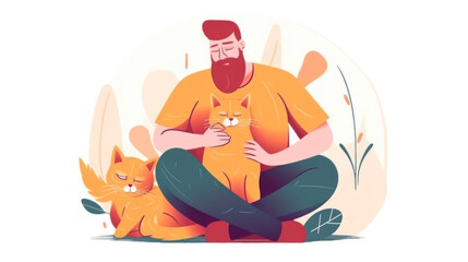A playful moment between a man and his beloved two cats brings laughter and happiness. Generative AI