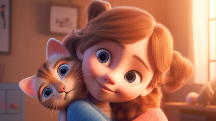 Fototapeta premium A little girl and her furry friend sharing a warm and cozy moment. Generative AI