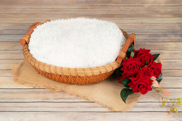 Prop studio digital background for newborn girl basket roses bouquet