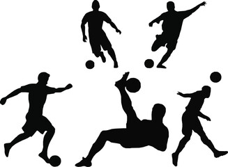 silhouettes of soccer players isolated on white background vector illustrations .