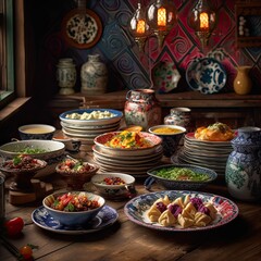 Fototapeta na wymiar Appetizing Manti dish - Turkish food photography, generative ai