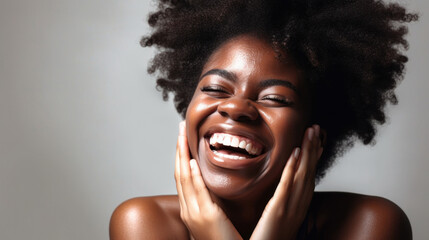 A joyful afro woman is enjoying a moment of self-care. Generative AI