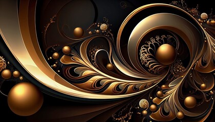 Refined Golden Swirls & Sparkling Gemstones: Elegant Curves, Shimmering Patterns, Rich Palette & Luxurious Ambiance. Generative AI.