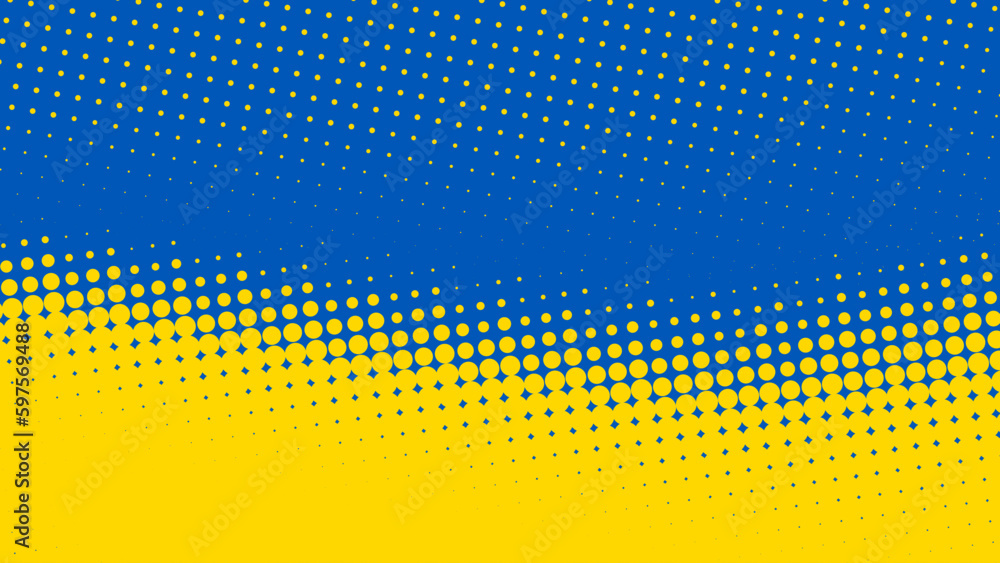 Poster Blue and yellow background with halftone effect. Vector pattern