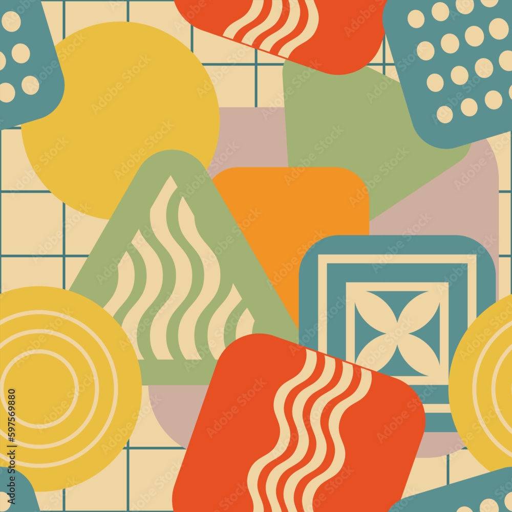 Aufkleber seamless pattern with randomly placed abstract shapes. vintage color scheme. vector illustration