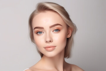 Obraz premium Mulher jovem e bonita com pele fresca limpa. Tratamento facial. Cosmetologia, beleza e spa