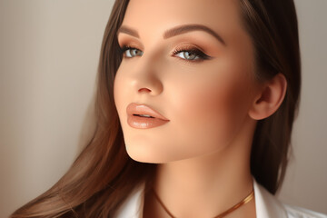 Naklejka premium Mulher jovem e bonita com pele fresca limpa. Tratamento facial. Cosmetologia, beleza e spa