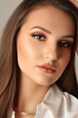 Fototapeta premium Mulher jovem e bonita com pele fresca limpa. Tratamento facial. Cosmetologia, beleza e spa
