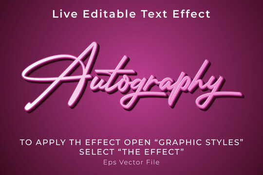 Live Editable Text Effect Style Autography pink color with highlights and shadows, vector eps file