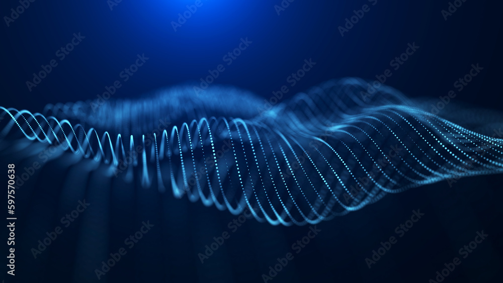 Poster large digital data background. abstract wave with moving dots. 3d rendering