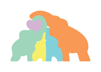 A family of elephants hold the heart with their trunks raised up, puzzle. Family oriented business logo. Jigsaw Puzzle Game for Preschool Children with a family of elephants.