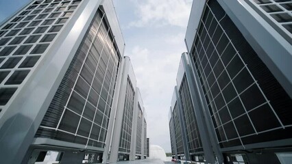 The air conditioning and ventilation system of a large industrial facility is located on the roof. It includes an air conditioner, smoke exhaust, and ventilation.