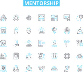 Mentorship linear icons set. guidance, support, coaching, inspiration, leadership, motivation, learning line vector and concept signs. development,role model,empowerment outline illustrations