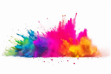Fototapeta na wymiar Borda do quadro com espaço de cópia de arco-íris colorido holi pintura cor explosão em pó isolado fundo branco