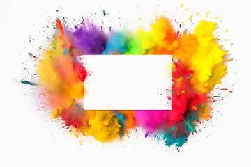 Fotobehang Borda do quadro com espaço de cópia de arco-íris colorido holi pintura cor explosão em pó isolado fundo branco © Alexandre