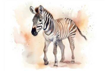 Fototapeta na wymiar Beautiful zebra on a colored light background. Generative AI.