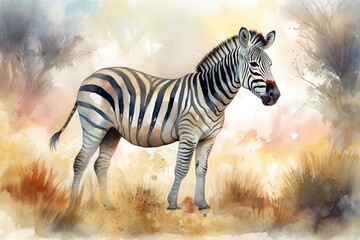 Beautiful zebra on a colored light background. Generative AI.