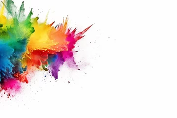 Fotobehang Borda do quadro com espaço de cópia de arco-íris colorido holi pintura cor explosão em pó isolado fundo branco © Alexandre