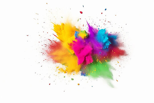 Borda do quadro com espaço de cópia de arco-íris colorido holi pintura cor explosão em pó isolado fundo branco