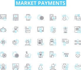Market payments linear icons set. Payment, Transaction, My, Commerce, Purchase, Cash, Checkout line vector and concept signs. Wallet,Transfer,Authorization outline illustrations