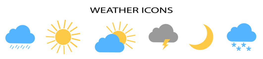 Weather simple icons vector set rain, sun, cloud, snow 
