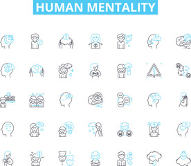 Human mentality linear icons set. Capacity, Perception, Emotion, Intelligence, Instinct, Resilience, Creativity line vector and concept signs. Reasoning,Rationality,Empathy outline illustrations