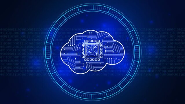 Abstract Artificial Intelligence hardware concept. AI. Virtual concept. Glowing white brain circuit on a microchip on the computer motherboard. Technological brain. Technology. 2d flat animation