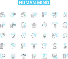 Human mind linear icons set. consciousness, perception, cognition, emotion, memory, intuition, reasoning line vector and concept signs. empathy,creativity,imagination outline illustrations
