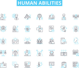Human abilities linear icons set. Resilience, Creativity, Intelligence, Empathy, Adaptability, Perseverance, Ambition line vector and concept signs. Ingenuity,Intuition,Courage outline illustrations