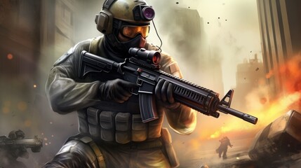 Naklejka premium Military Gaming Art Background Wallpaper