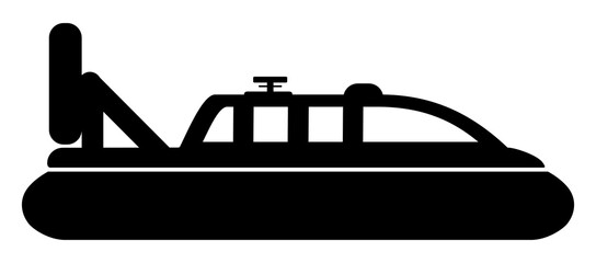 Hovercraft sport boat illustration, black on white background