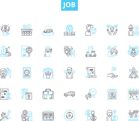 Job linear icons set. Career, Occupation, Employment, Position, Profession, Vocation, Trade line vector and concept signs. Labor,Workforce,Job market outline illustrations