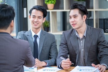 Business meeting suggestion to colleagues, business meeting conference brain storm discussing together, Group of business people at conference talking in office