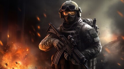 Fototapeta na wymiar First Person Shooter Game Art FPS Wallpaper Background