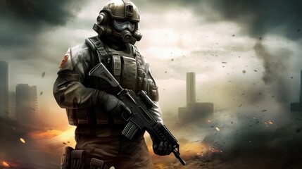 Fototapeta premium First Person Shooter Game Art FPS Wallpaper Background