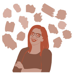 Illustration of Woman Thinking with Thought Bubbles, Digital Vector Graphic Design
