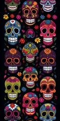 Foto op Plexiglas Schedel sugar skull pattern cinco de mayo color on black
