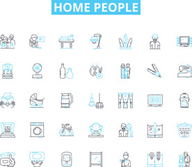 Home people linear icons set. Family, Housemates, Co-habitants, Parents, Children, Roommates, Neighbors line vector and concept signs. Partners,Spouses,Grandparents outline illustrations